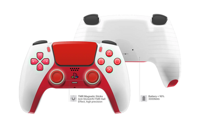 Umgebaute PS5 Controller Softtouch Schneeweiß Rot Design