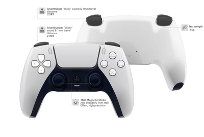 umgebaute PS5 Controller weiß Design mit Smarttrigger & Hall Sticks