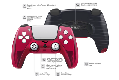 Custom PS5 Controller Chrom Rot Design mit Smarttrigger