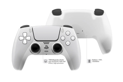 Custom PS5 Controller Weiß Schwarz – TMR Hall Sticks & 3000mAh Akku