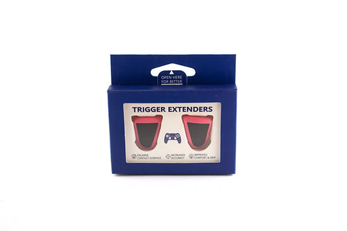Blaue Verpackung für rote Trigger Extender Frontansicht