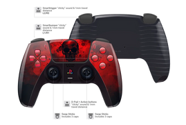 Custom PS5 Controller im Blutnebel Design mit Totenkopf Touchpad und roten Tasten