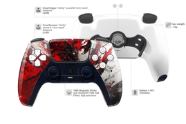 Custom PS5 Controller mit rotem Blutspritzer Anime Design und Skull Paddles