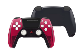 Custom PS5 Controller mit rotem Chrom Frontgehäuse und schwarzem Touchpad