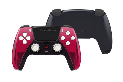 Custom PS5 Controller mit rotem Chrom Frontgehäuse und schwarzem Touchpad