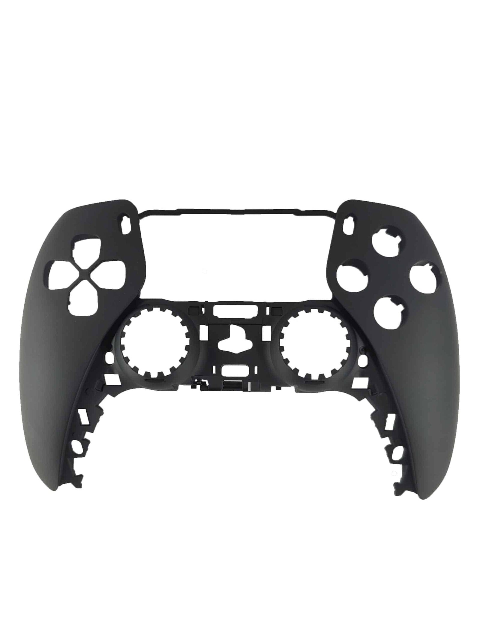 Innenseite eines schwarzen PS5 Frontgehäuses mit Softtouch-Beschichtung und Aussparungen für Tasten und Analogsticks