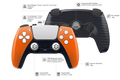 Modifizierter PS5 Controller in Orange und Schwarz mit Skull-Logo und Paddles auf der Rückseite