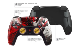 Modifizierter PS5 Controller mit Anime Blutspritzer Design und goldenen Analogsticks