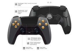 Modifizierter schwarzer PS5 Controller mit Softtouch Gehäuse und goldenen Tasten