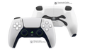 Modifizierter weißer PS5 Controller mit grünen Akzenten und vier Paddles auf der Rückseite