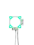 PS5 Analogstick LED grün mit vier LEDs und angelöteten Kabeln auf weißem Hintergrund