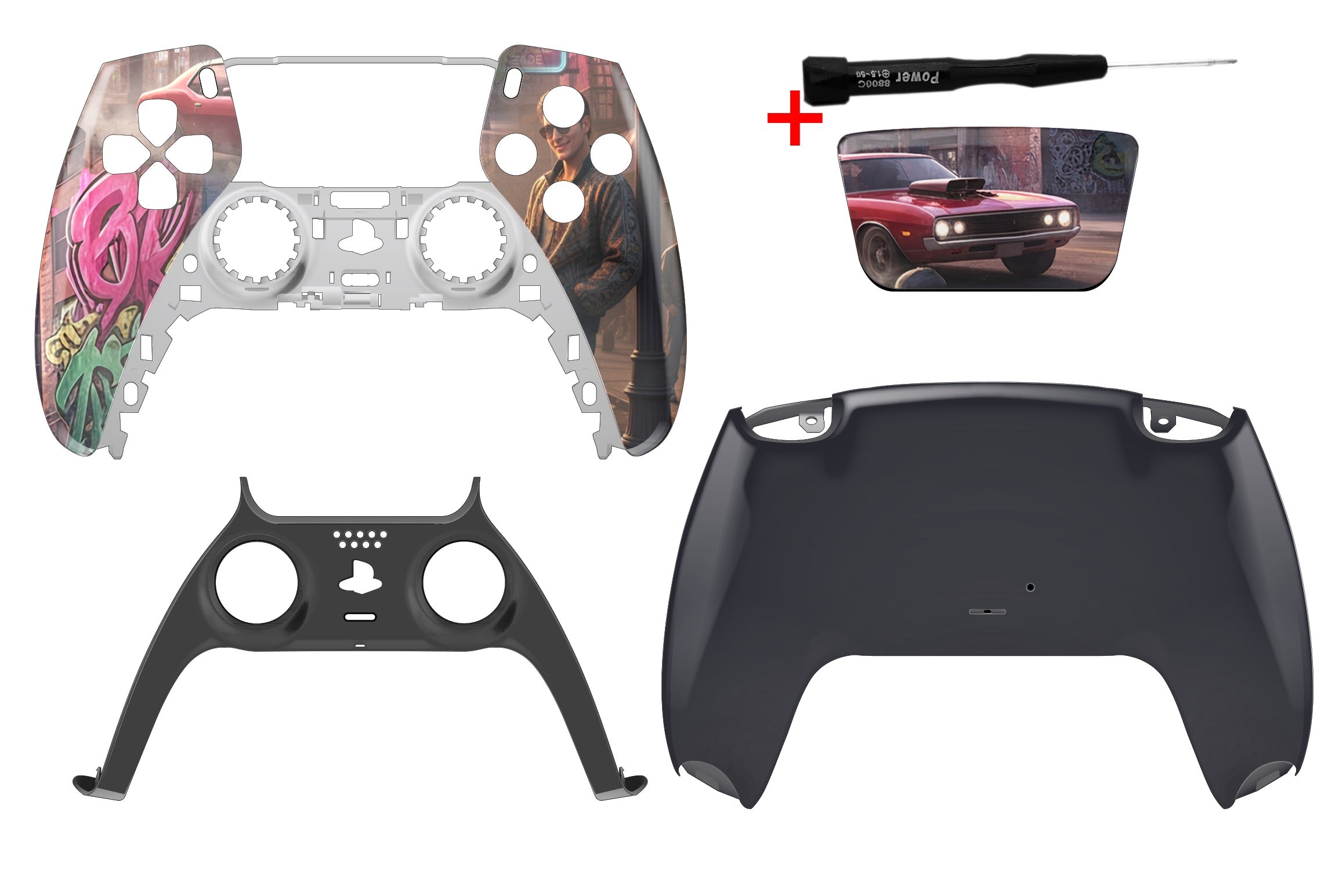 PS5 Controller Gehäuse Set mit GTA IV Design Frontschale und schwarzem Backcase