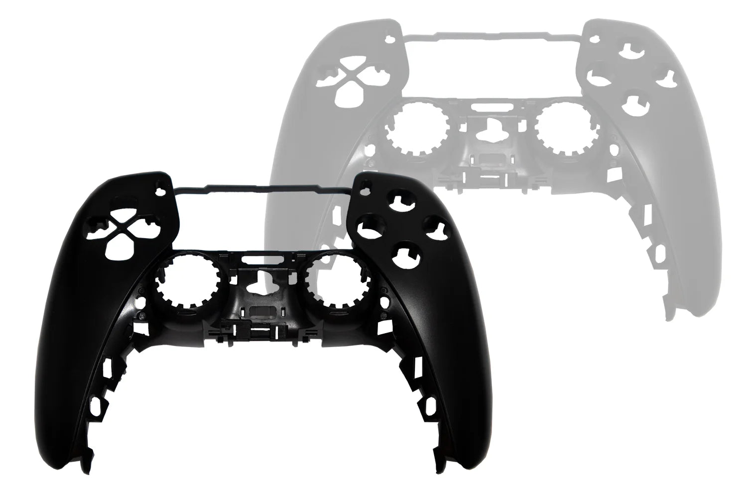 PS5 Frontgehäuse in Schwarz und Grau auf weißem Hintergrund
