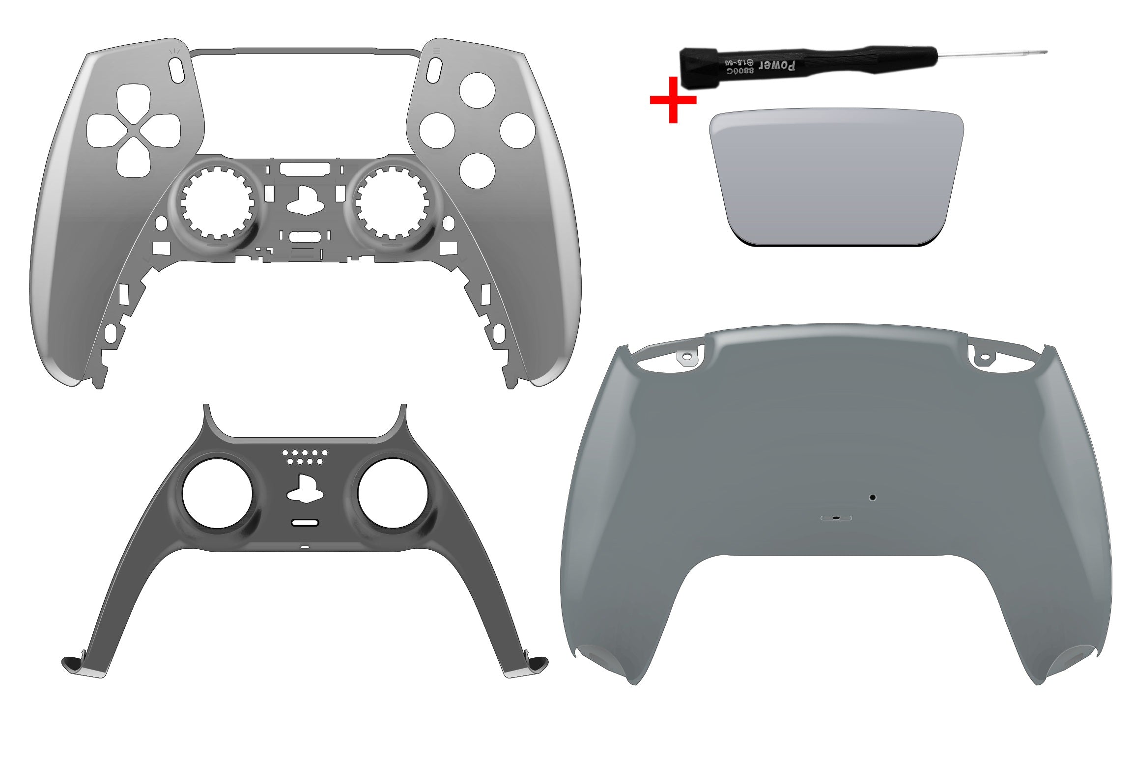 PS5 Gehäuse Set 30th Anniversary grau mit Frontcase Backcase Mittelstreifen Touchpad und Schraubenzieher