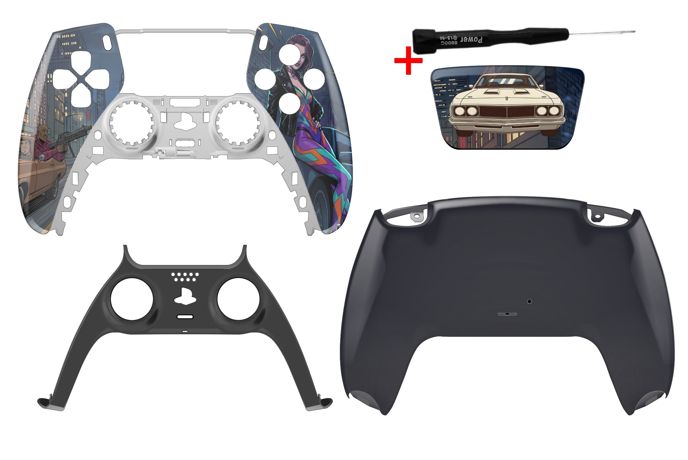 PS5 Gehäuse Set im GTA 6 Style mit Frontcase, Backcase, Touchpad und Schraubenzieher
