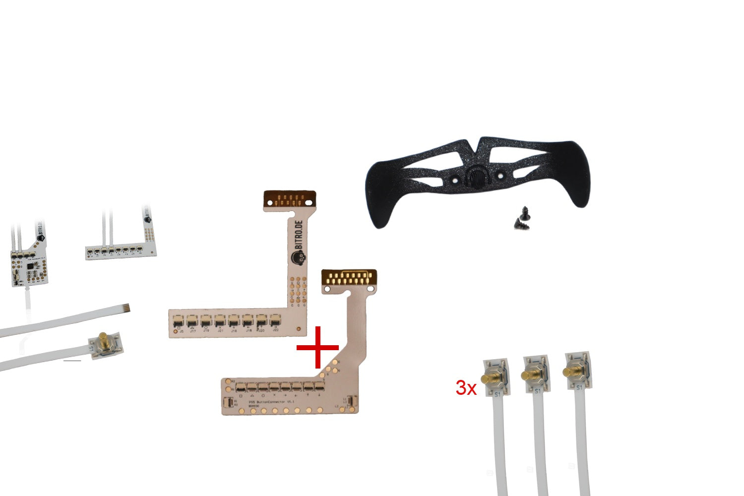 Schwarzes Ares V2 Paddle Set mit Remapper Platinen und Flexkabeln für PS5 Controller