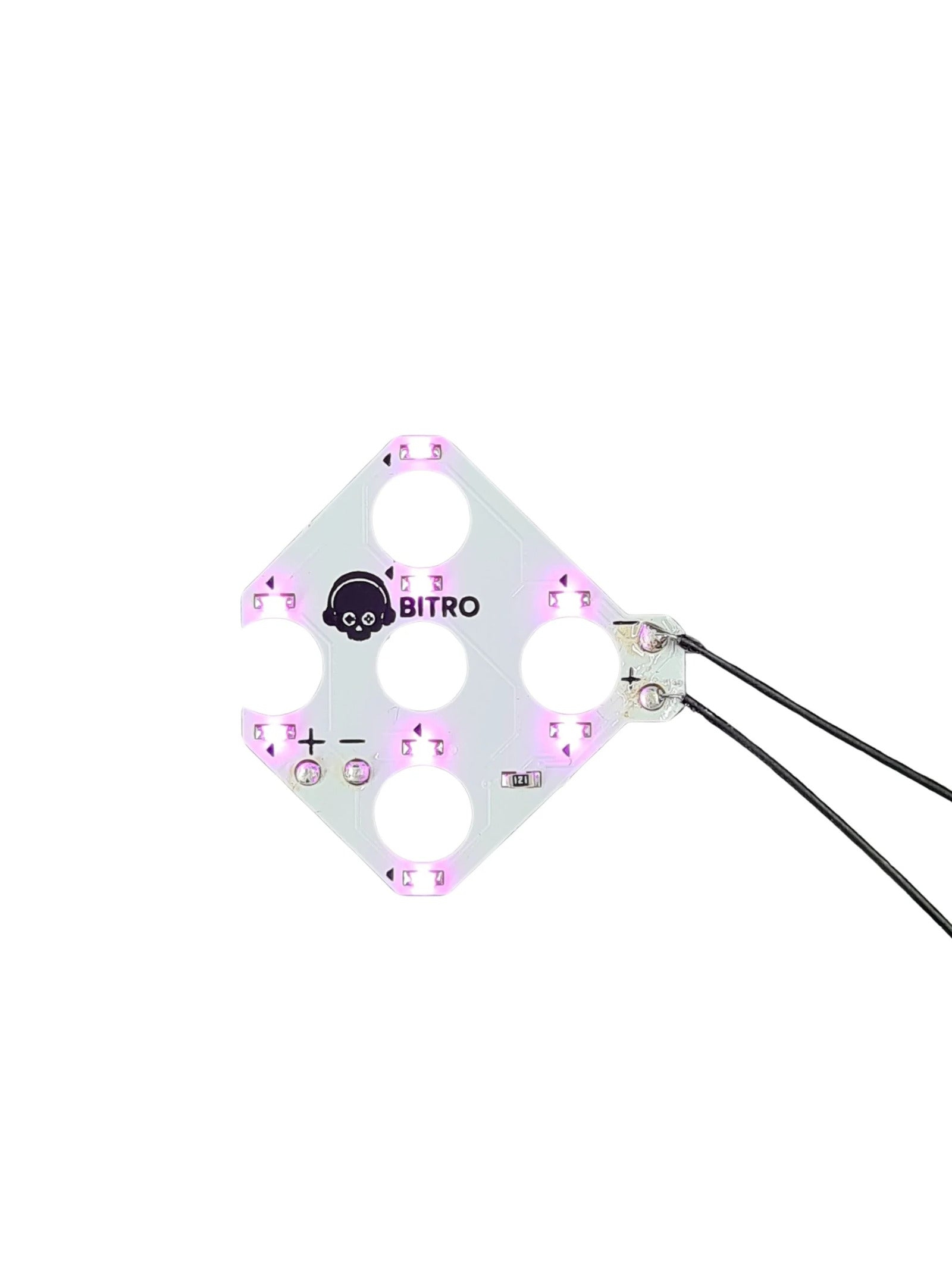 PS5 Steuerkreuz LED Modul lila mit Kabeln auf weißer Leiterplatte