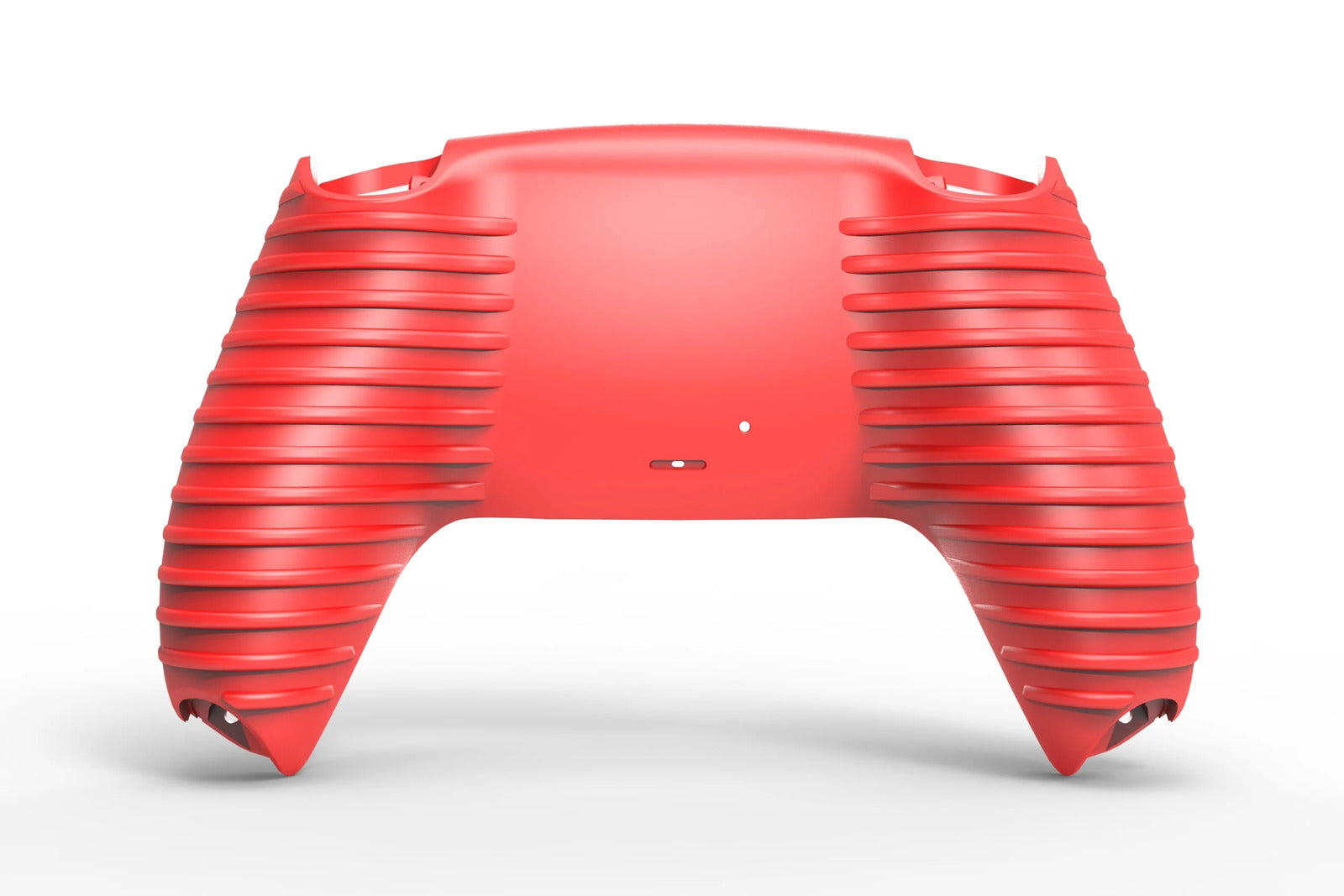 Rotes PS5 Grip Gehäuse Softtouch Rückansicht mit Rippenstruktur