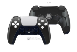 Schwarzer Custom PS5 Controller mit weißen Tasten und separater Skull-Rückschale