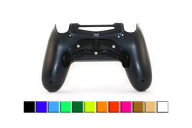 Schwarzes PS4 Hammerhead Paddle montiert auf der Rückseite eines DualShock 4 Controllers
