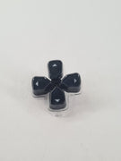Schwarzes PS5 Steuerkreuz mit weißen Pfeilen in transparenter Halterung