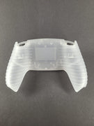 Transparente milchig weiße PS5 Grip Rückschale mit strukturierten Griffbereichen
