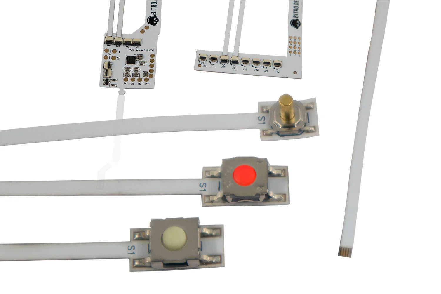 Übersicht verschiedener Ersatz Taster Flexkabel mit Metall und Silikon Tastern für PS5 Remapper