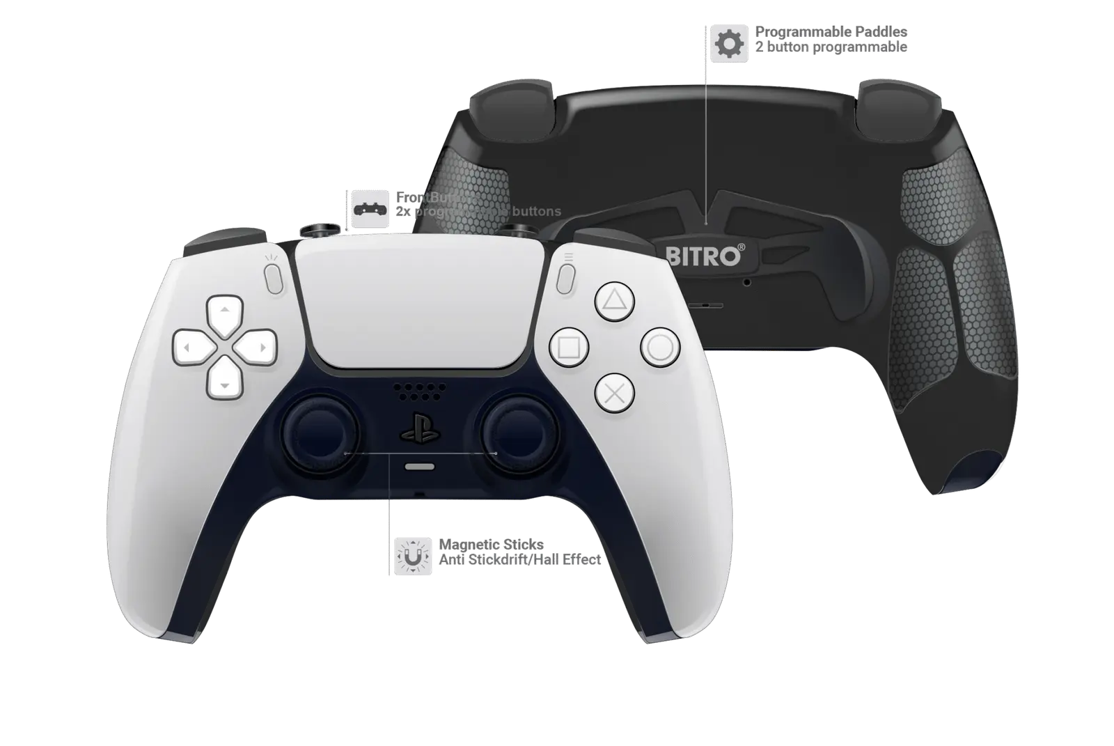 Umgebaute PS5 Controller Weiß Paddles Hall Effect | BITRO – BITRO GmbH