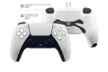 Weißer PS5 DualSense Controller mit Smarttriggers und schwarzem Skull-Rückmodul